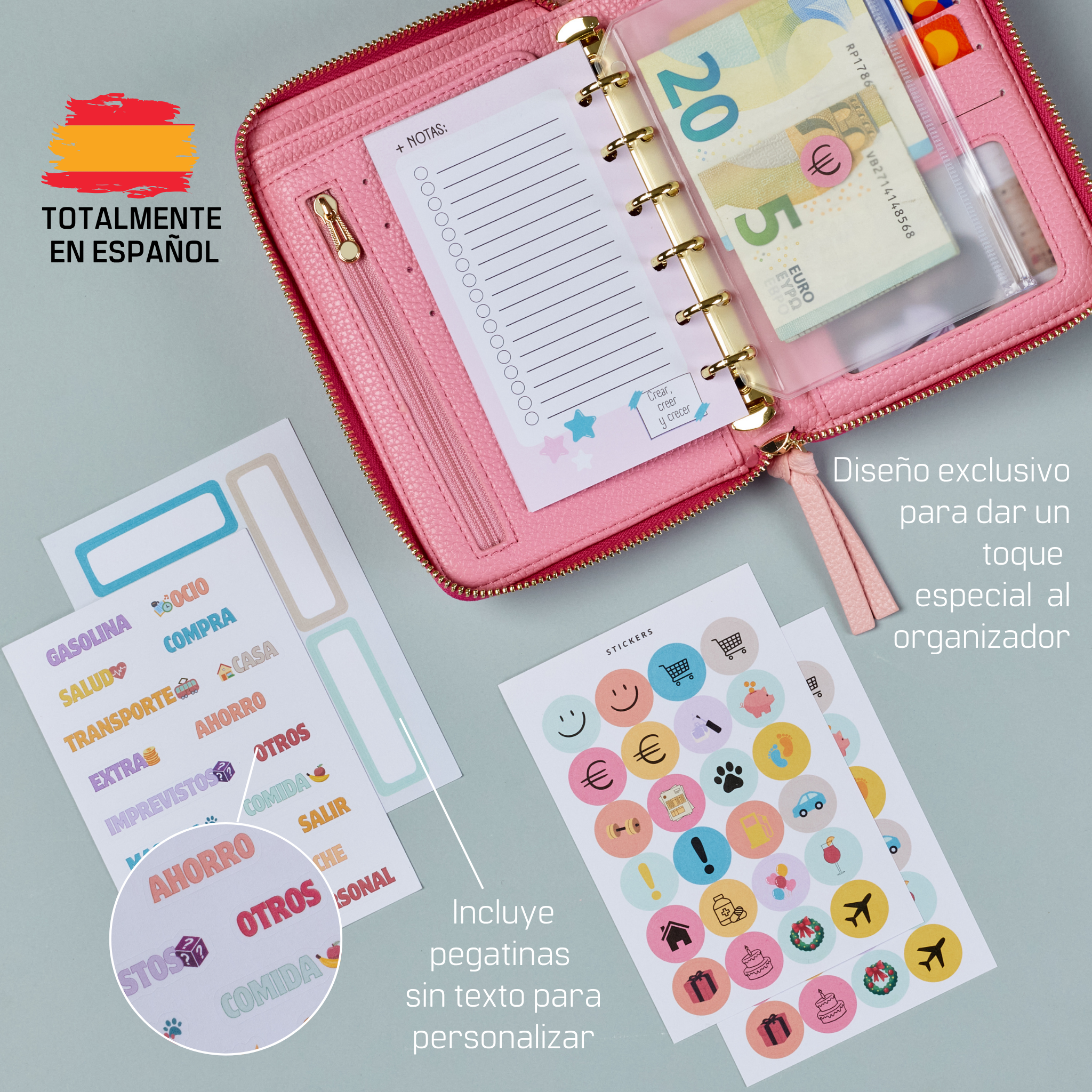 Libreta de Ahorro con Cremallera A7 Rosa