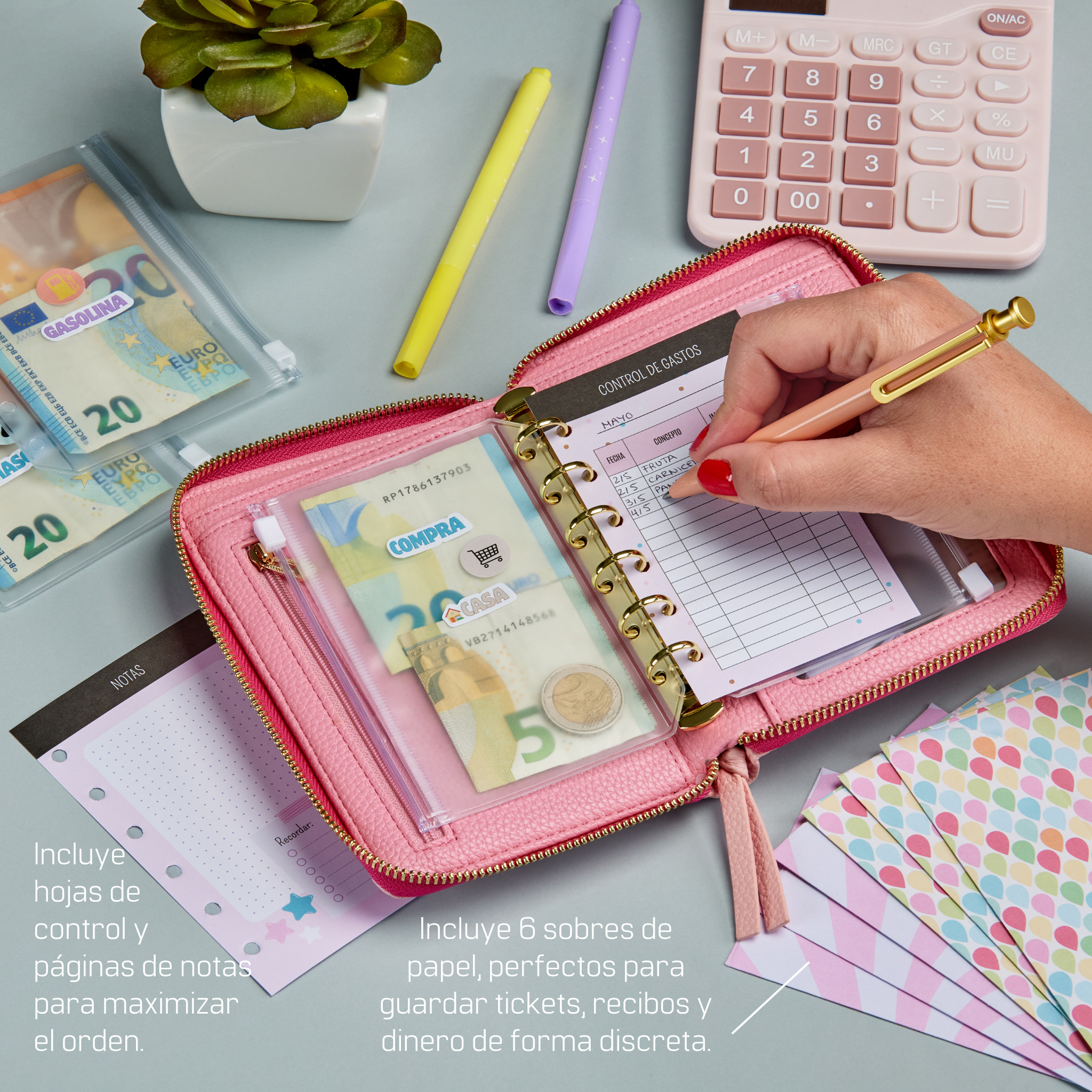 Libreta de Ahorro con Cremallera A7 Rosa