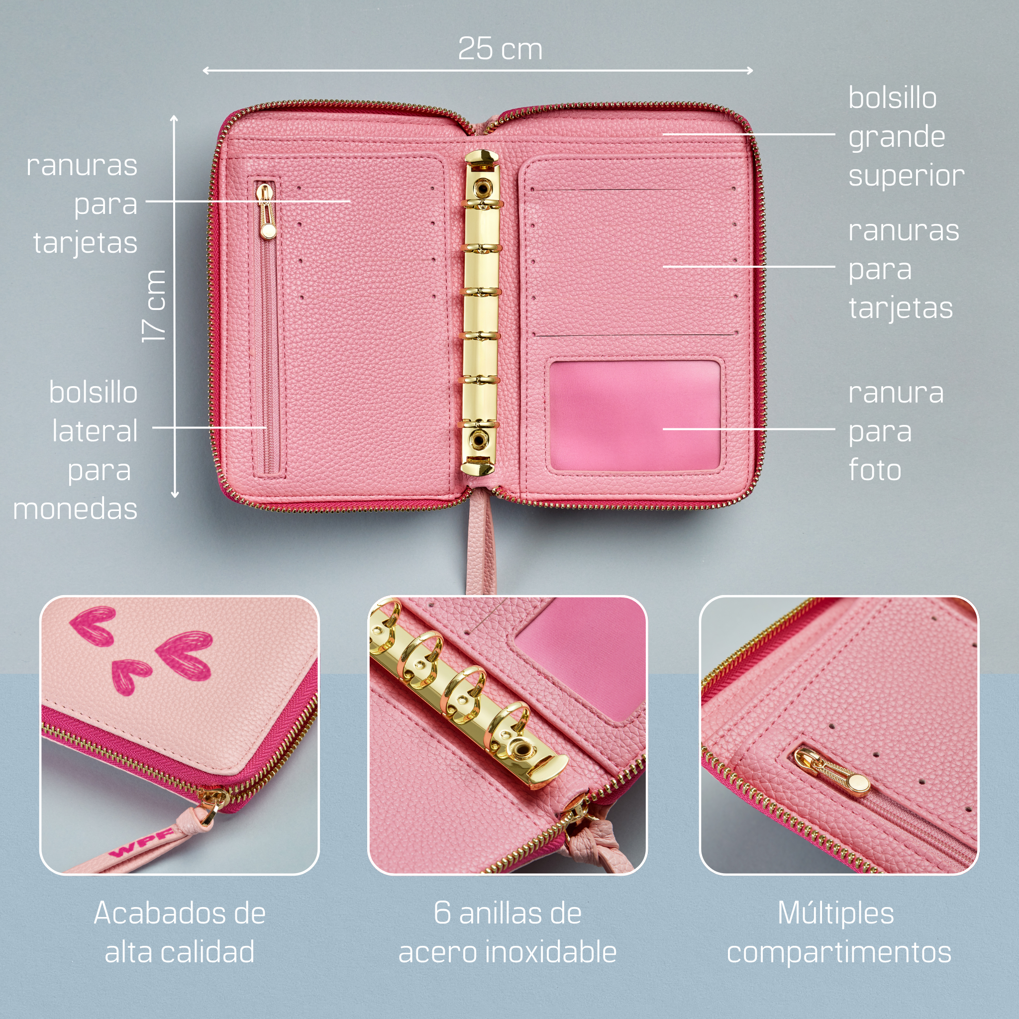 Libreta de Ahorro con Cremallera A7 Rosa