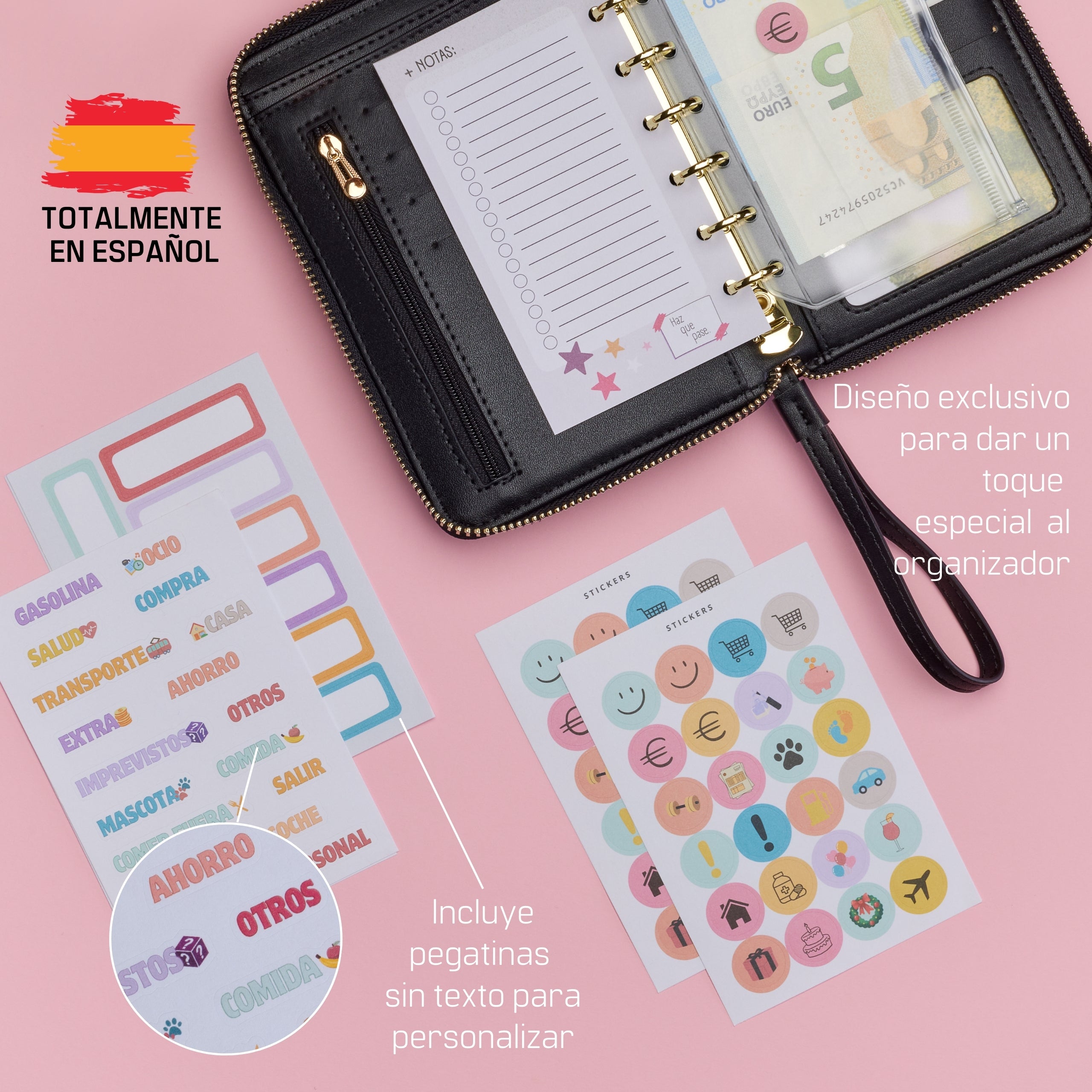 Libreta de Ahorro con Cremallera A7 Negra