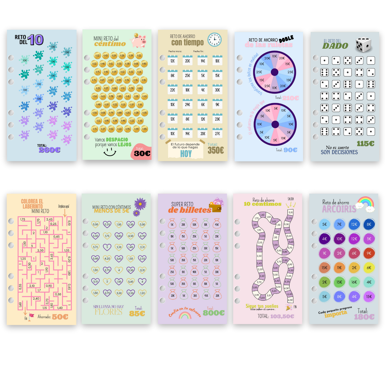 10 Retos de Ahorro Plastificados A6