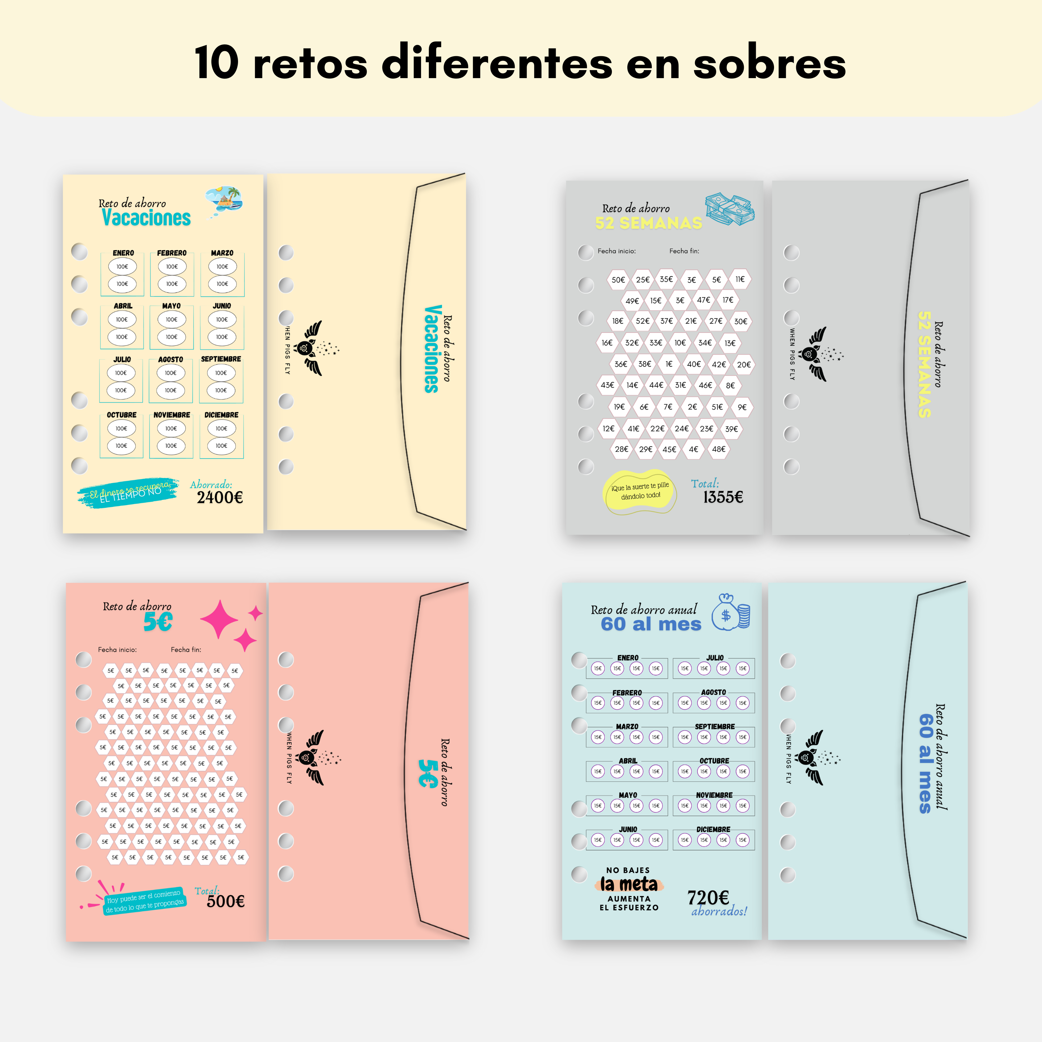10 Sobres con Retos de Ahorro