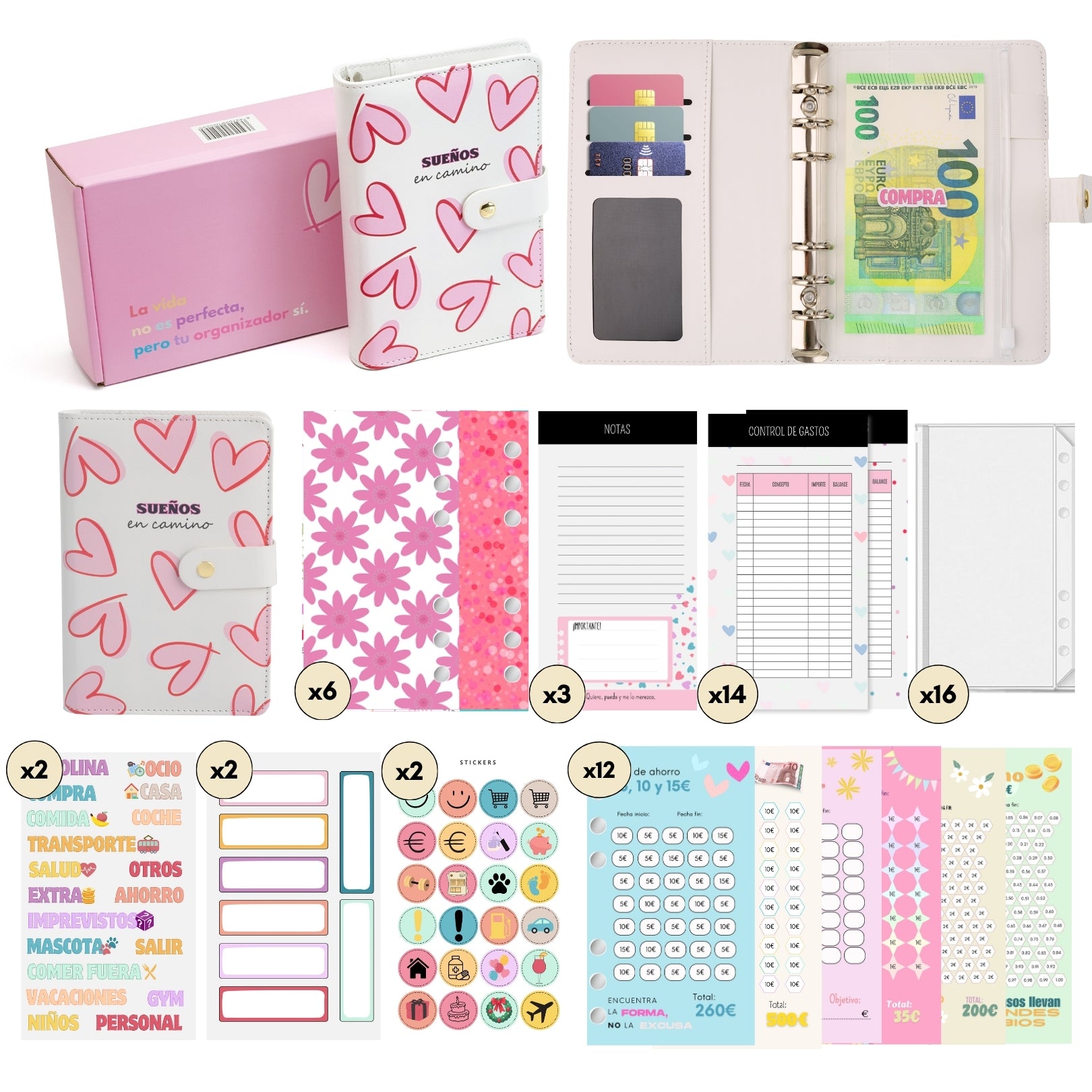 Libreta de Ahorro A6 Blanca Corazones