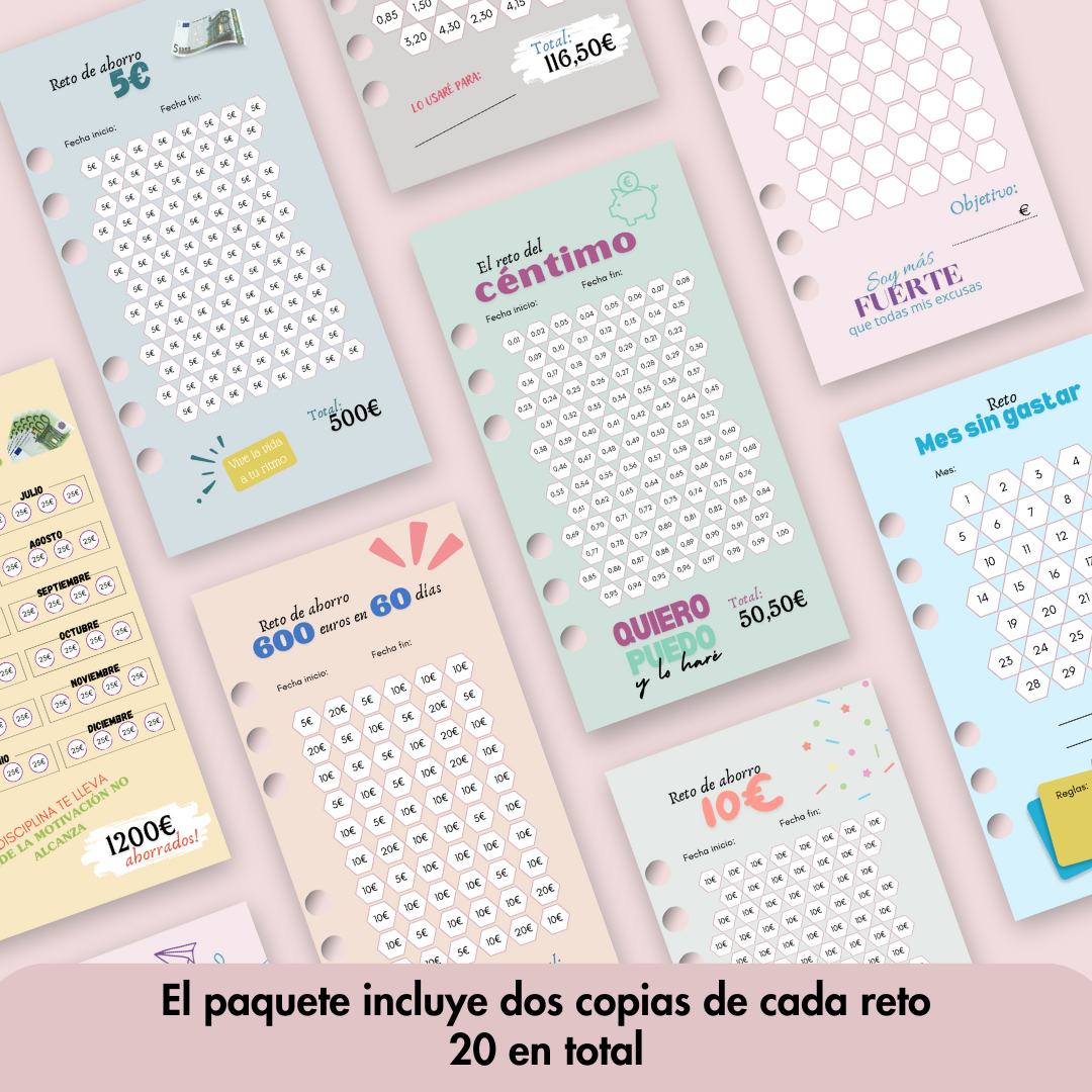 20 Hojas con Retos de Ahorro