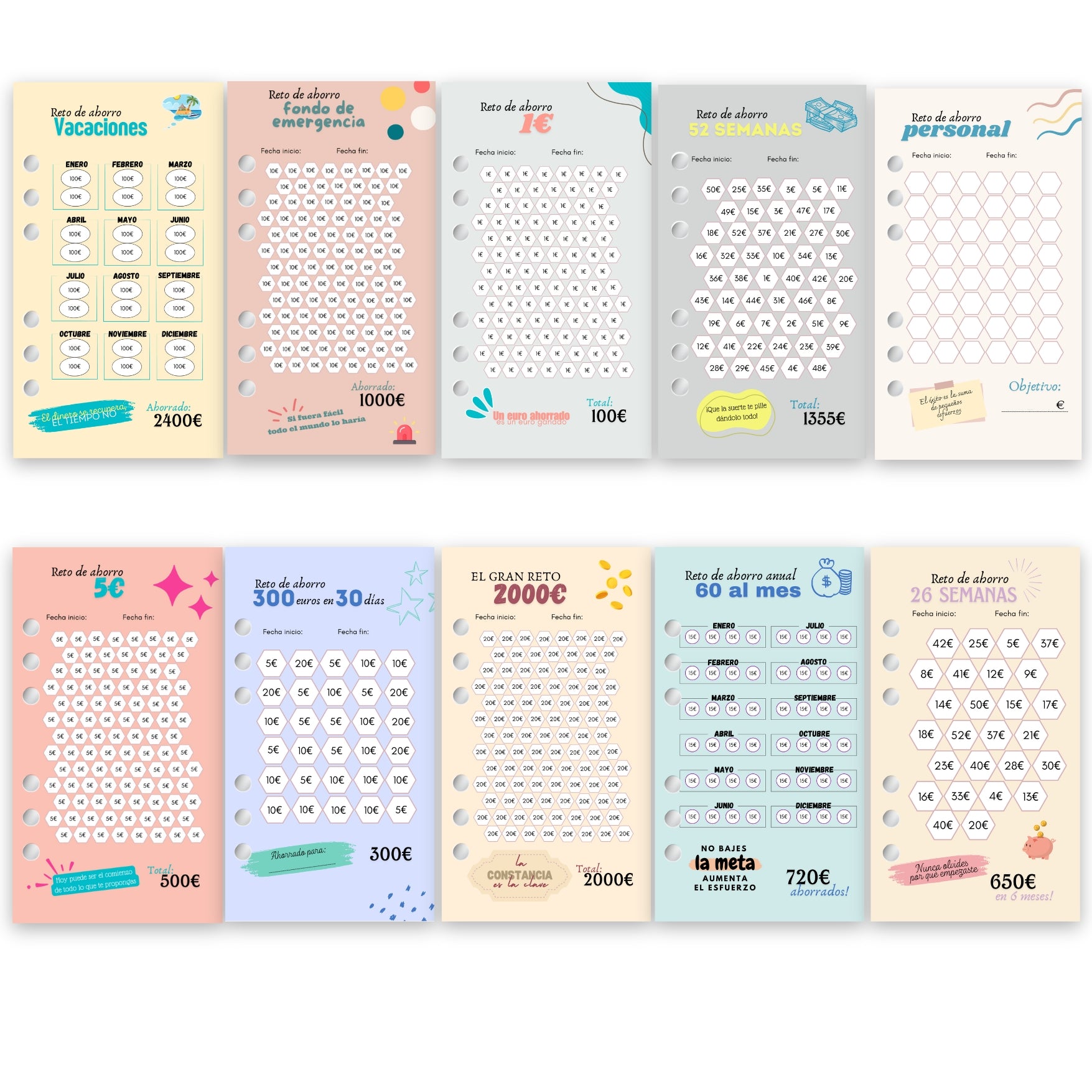 10 Sobres con Retos de Ahorro A6