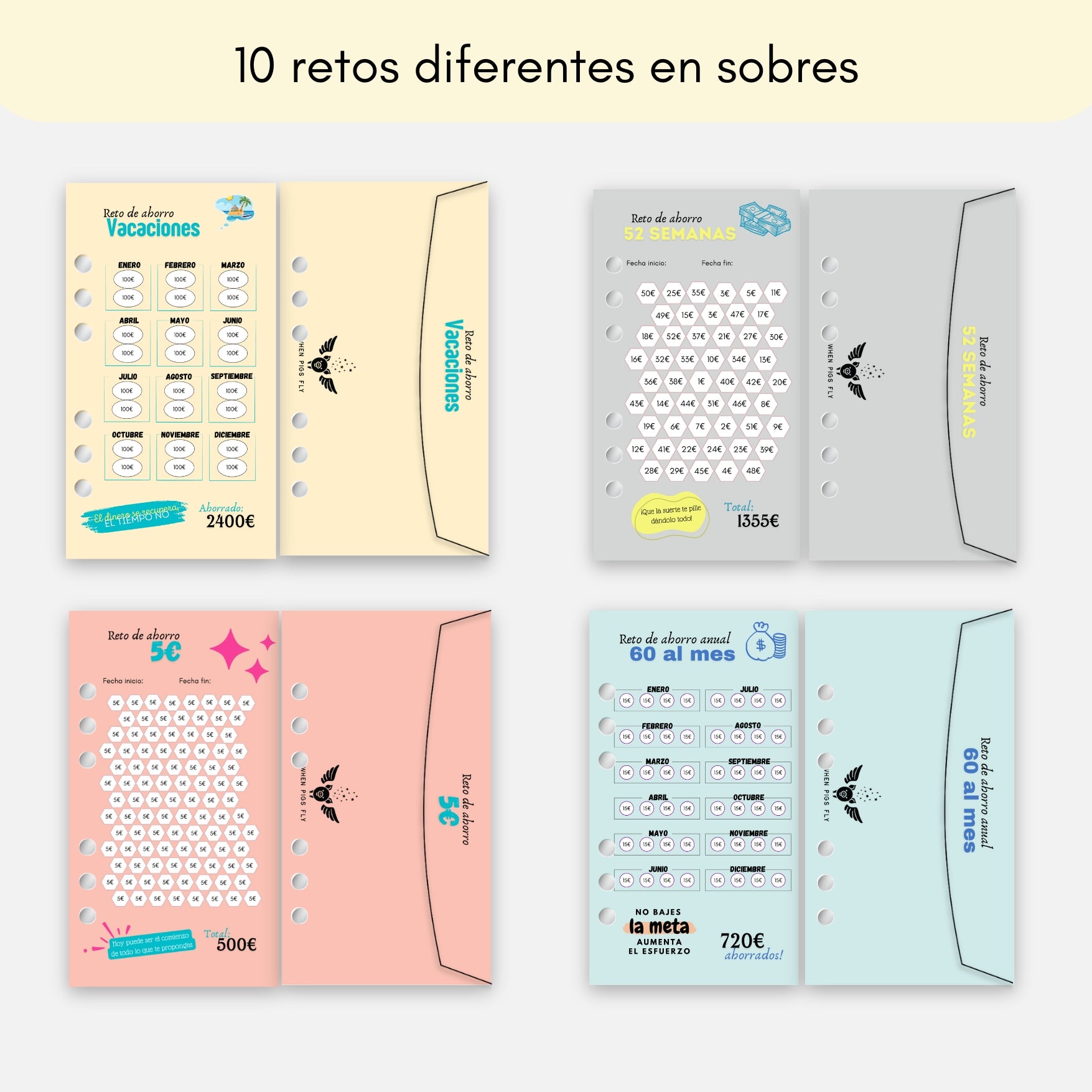 10 Sobres con Retos de Ahorro A6